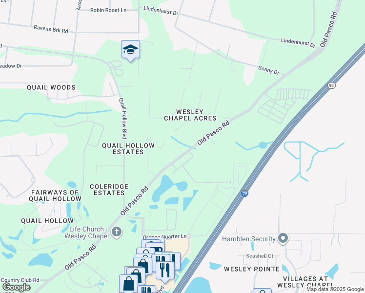 map of restaurants, bars, coffee shops, grocery stores, and more near 6641 Old Pasco Road in Zephyrhills