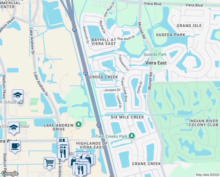 map of restaurants, bars, coffee shops, grocery stores, and more near 1913 Jacques Drive in Melbourne