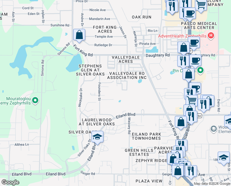map of restaurants, bars, coffee shops, grocery stores, and more near 37345 Neighbors Path in Zephyrhills