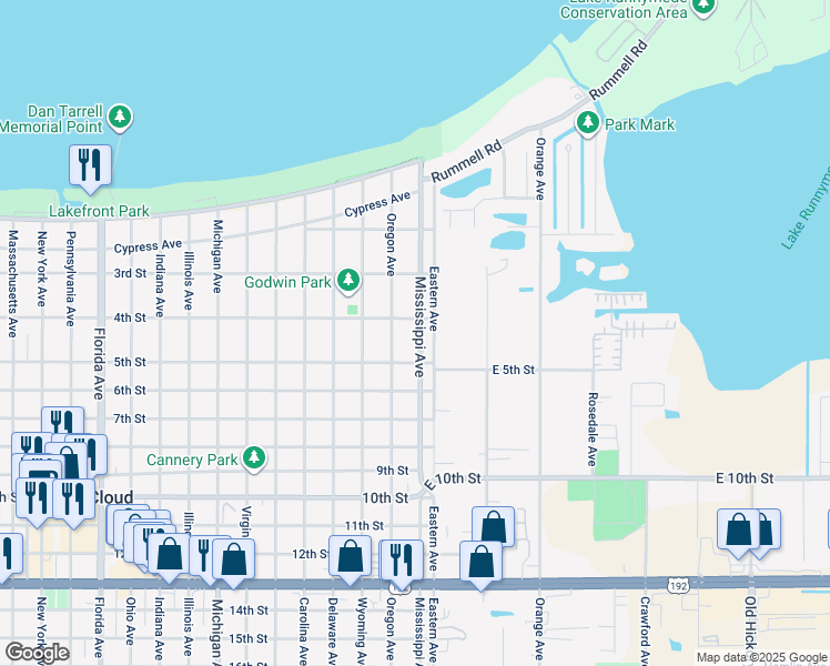 map of restaurants, bars, coffee shops, grocery stores, and more near 412 Mississippi Avenue in St. Cloud
