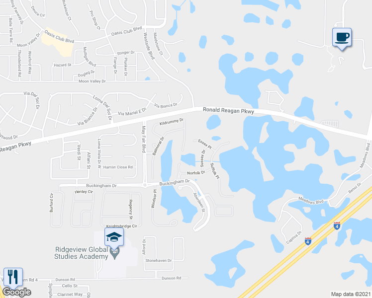 map of restaurants, bars, coffee shops, grocery stores, and more near 848 Kildrummy Drive in Davenport