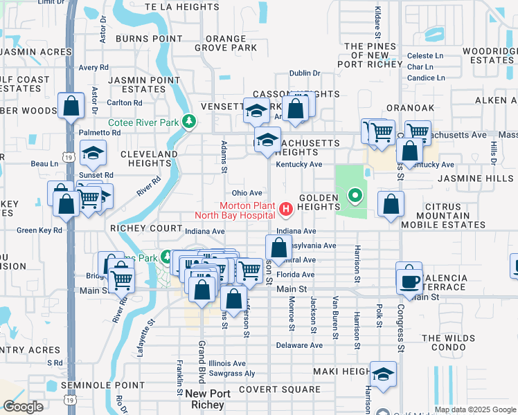 map of restaurants, bars, coffee shops, grocery stores, and more near 5926 Virginia Avenue in New Port Richey