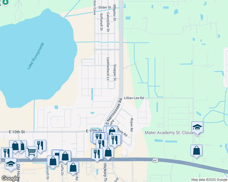 map of restaurants, bars, coffee shops, grocery stores, and more near 4877 Grand Vista Lane in St. Cloud