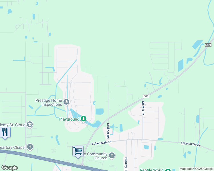 map of restaurants, bars, coffee shops, grocery stores, and more near 1775 Druliner Road in St. Cloud