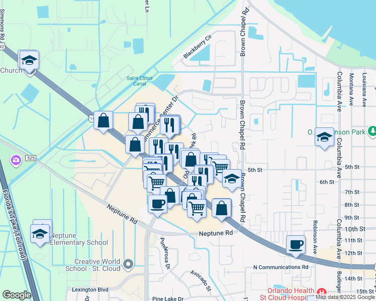 map of restaurants, bars, coffee shops, grocery stores, and more near in St. Cloud