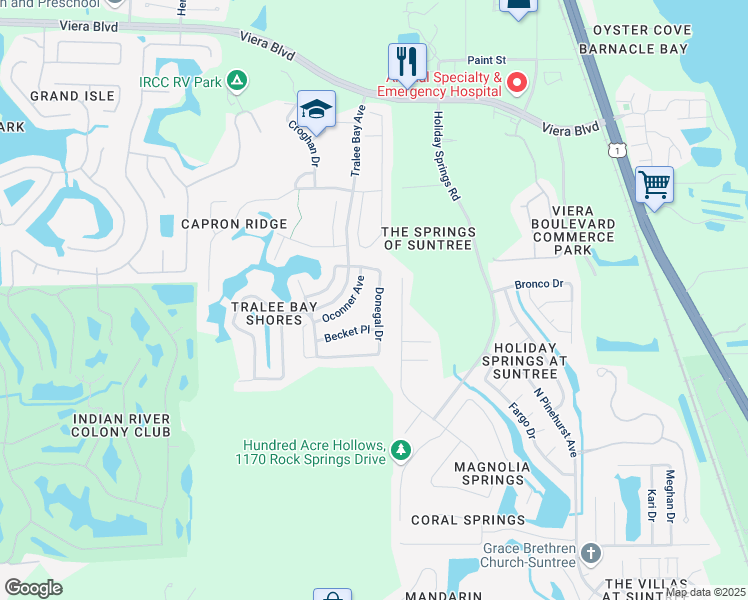 map of restaurants, bars, coffee shops, grocery stores, and more near 1526 Donegal Drive in Melbourne