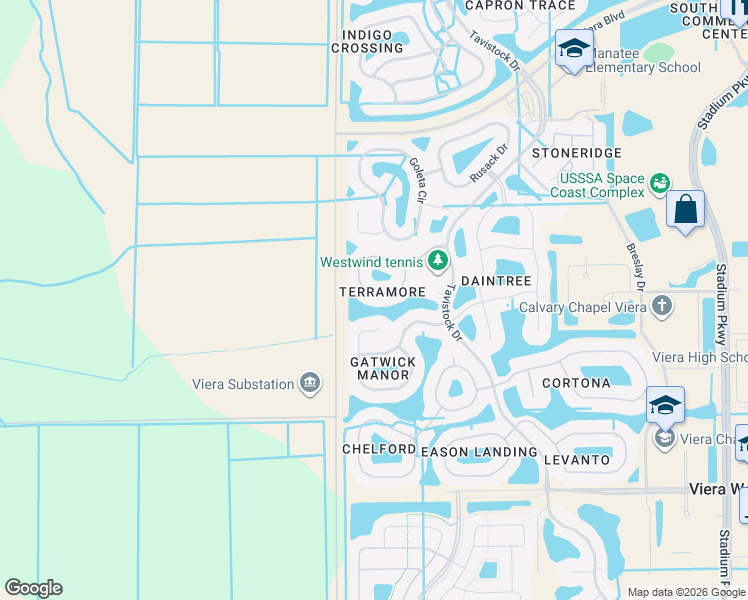 map of restaurants, bars, coffee shops, grocery stores, and more near 3612 Terramore Drive in Melbourne
