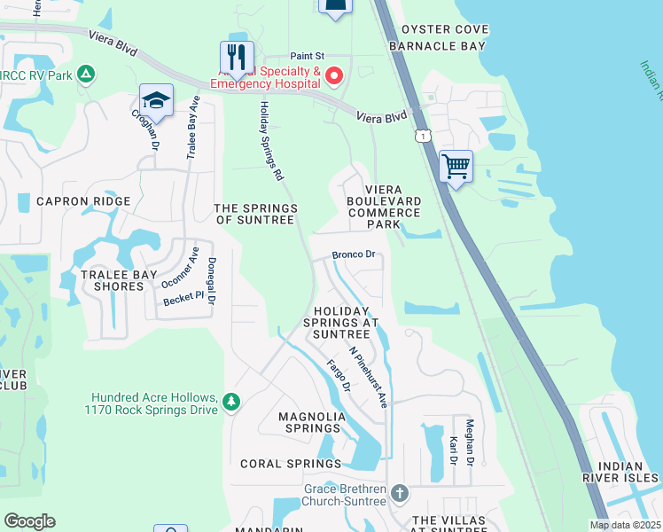 map of restaurants, bars, coffee shops, grocery stores, and more near 1475 California Drive in Melbourne