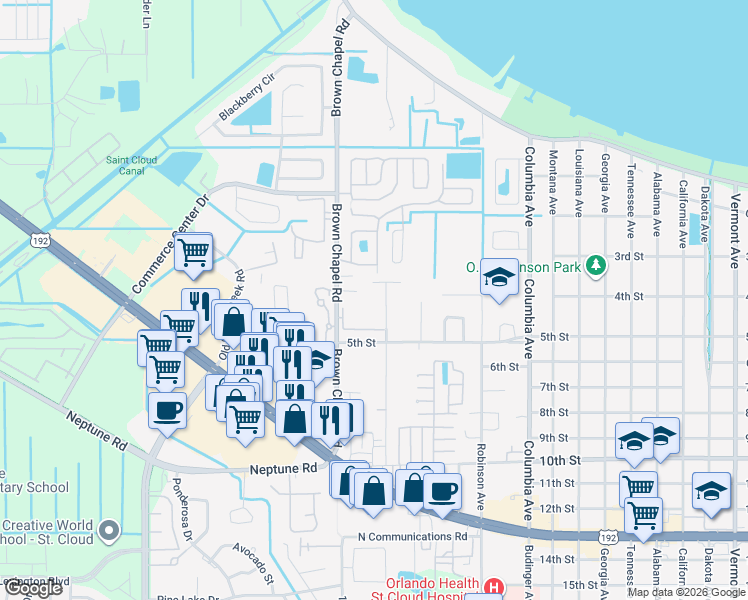 map of restaurants, bars, coffee shops, grocery stores, and more near 332 Jacks Memorial Road in St. Cloud