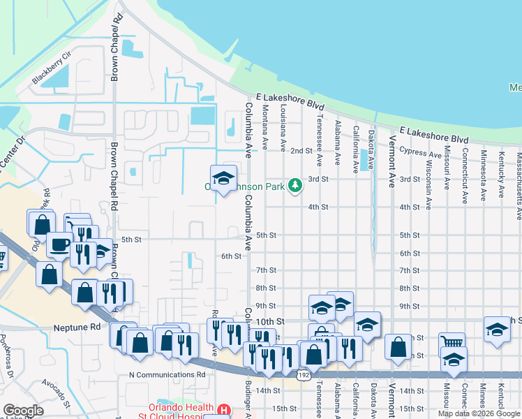 map of restaurants, bars, coffee shops, grocery stores, and more near 331 Montana Avenue in St. Cloud