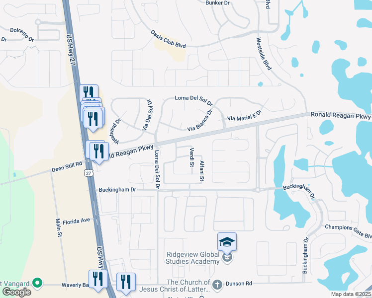 map of restaurants, bars, coffee shops, grocery stores, and more near 174 Verdi Street in Davenport