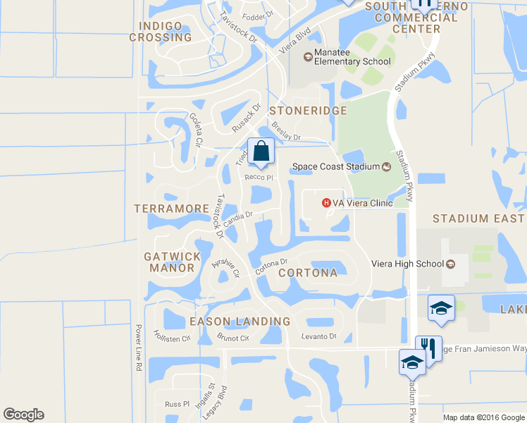 map of restaurants, bars, coffee shops, grocery stores, and more near 3212 Candia Drive in Melbourne