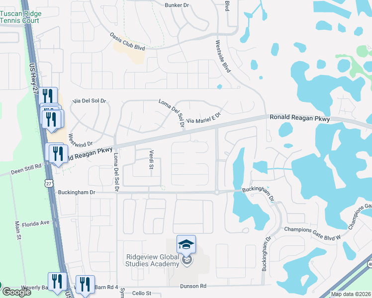 map of restaurants, bars, coffee shops, grocery stores, and more near 5611 Loma Vista Drive West in Davenport
