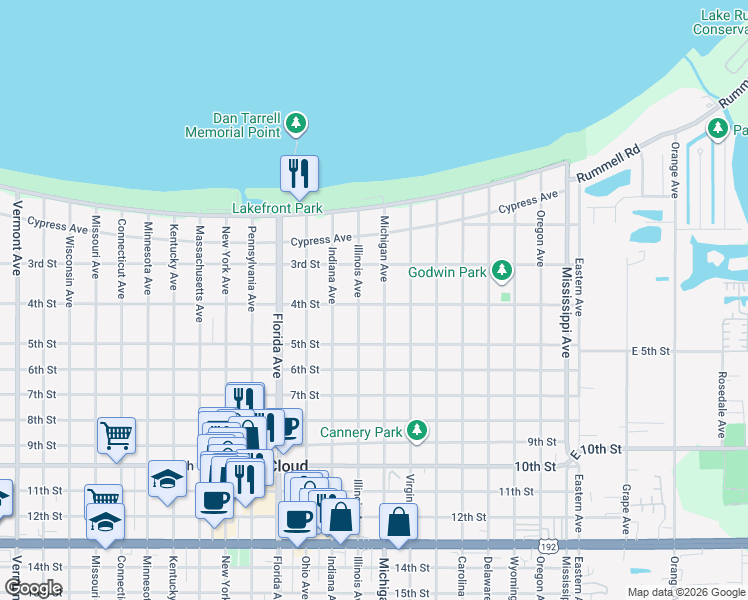 map of restaurants, bars, coffee shops, grocery stores, and more near 323 Illinois Avenue in St. Cloud