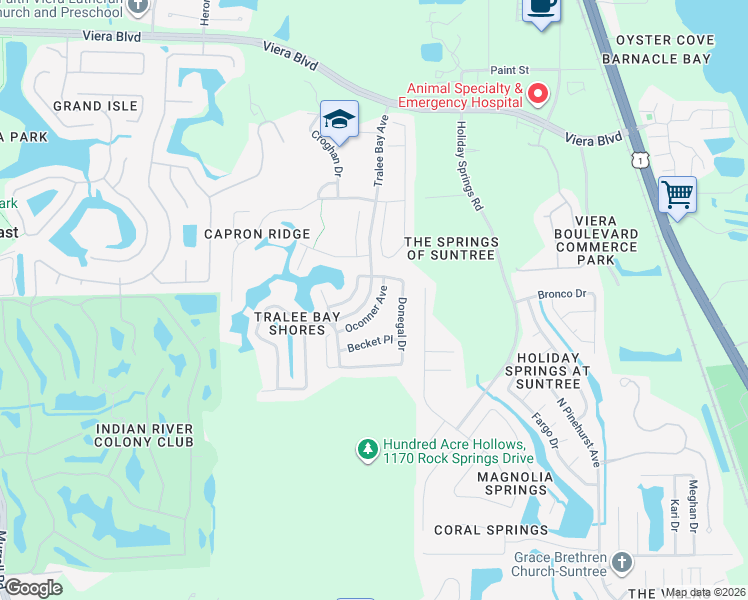 map of restaurants, bars, coffee shops, grocery stores, and more near 1538 Oconner Avenue in Melbourne