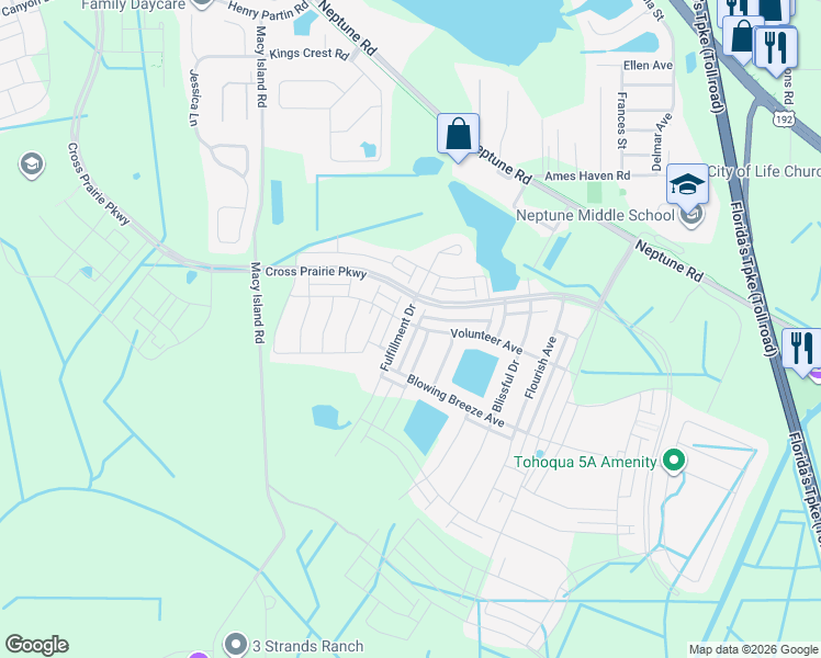 map of restaurants, bars, coffee shops, grocery stores, and more near 1741 Fulfillment Drive in Kissimmee