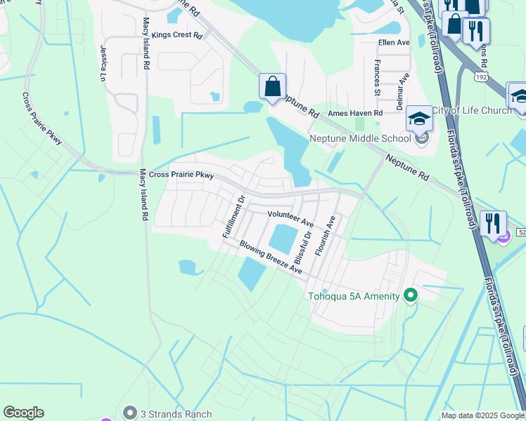 map of restaurants, bars, coffee shops, grocery stores, and more near 2475 Volunteer Avenue in Kissimmee