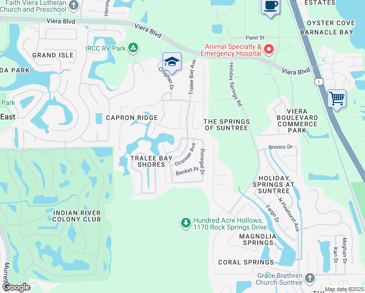 map of restaurants, bars, coffee shops, grocery stores, and more near 1766 Donegal Drive in Melbourne