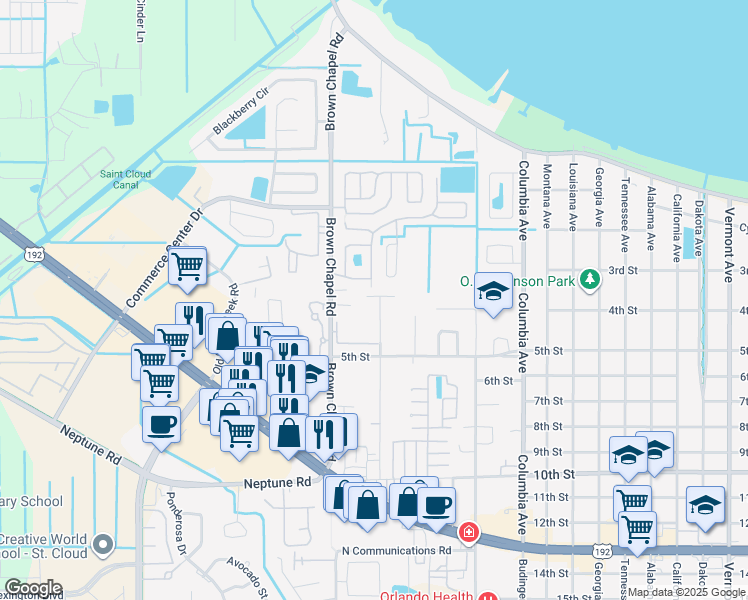 map of restaurants, bars, coffee shops, grocery stores, and more near 332 Jacks Memorial Road in Saint Cloud