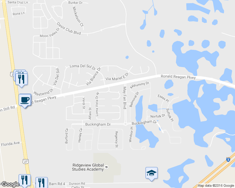 map of restaurants, bars, coffee shops, grocery stores, and more near 5501 Loma Vista Drive East in Davenport