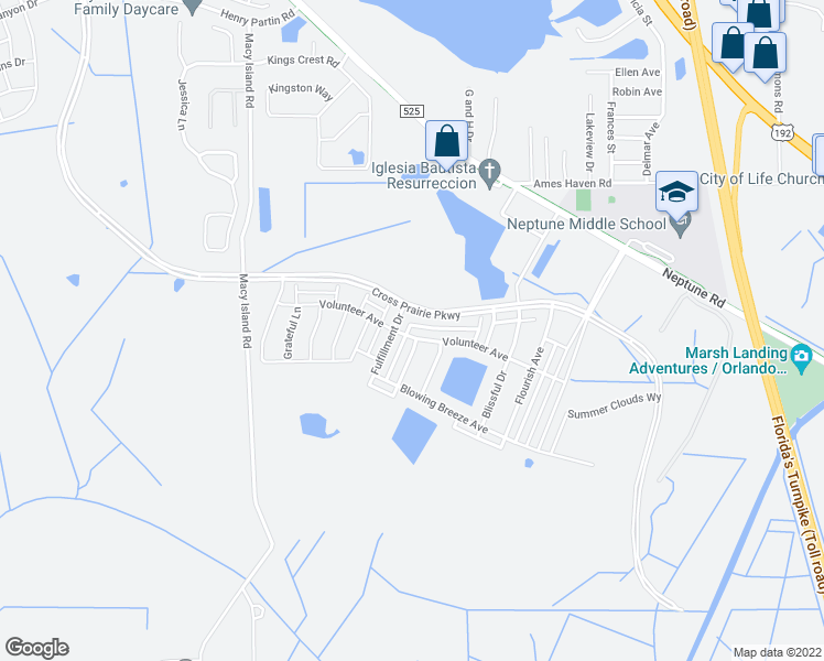 map of restaurants, bars, coffee shops, grocery stores, and more near 1741 Fulfillment Drive in Kissimmee
