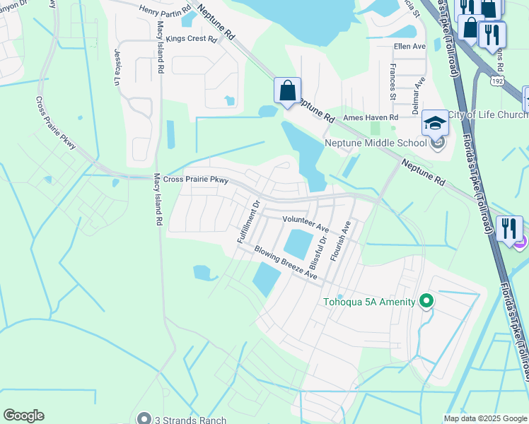 map of restaurants, bars, coffee shops, grocery stores, and more near 1741 Fulfillment Drive in Kissimmee
