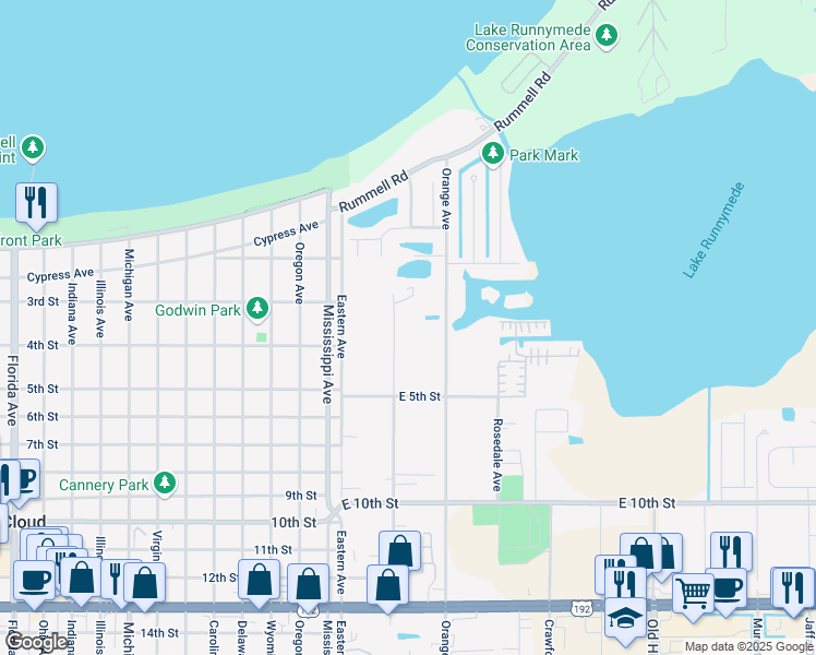 map of restaurants, bars, coffee shops, grocery stores, and more near 355 Grape Avenue in St. Cloud