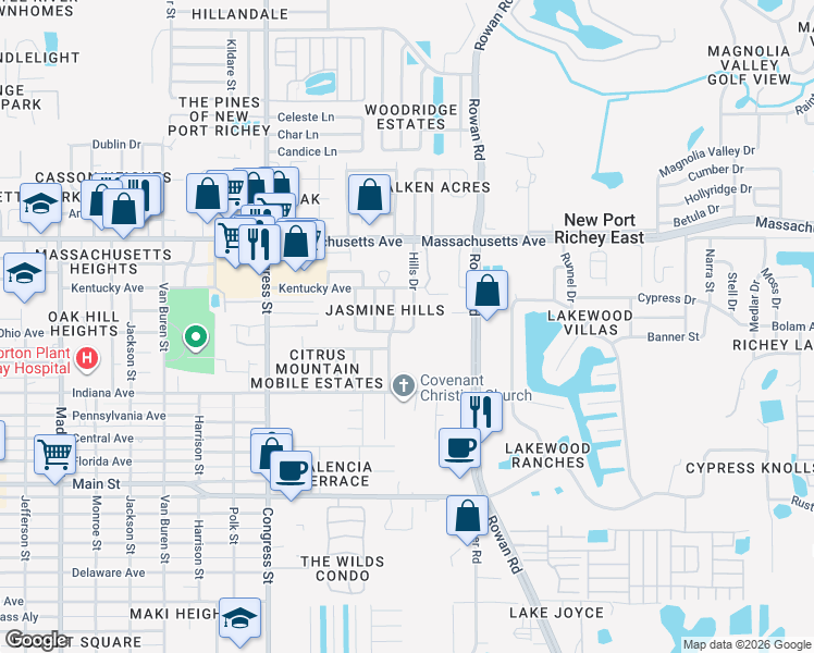 map of restaurants, bars, coffee shops, grocery stores, and more near in New Port Richey