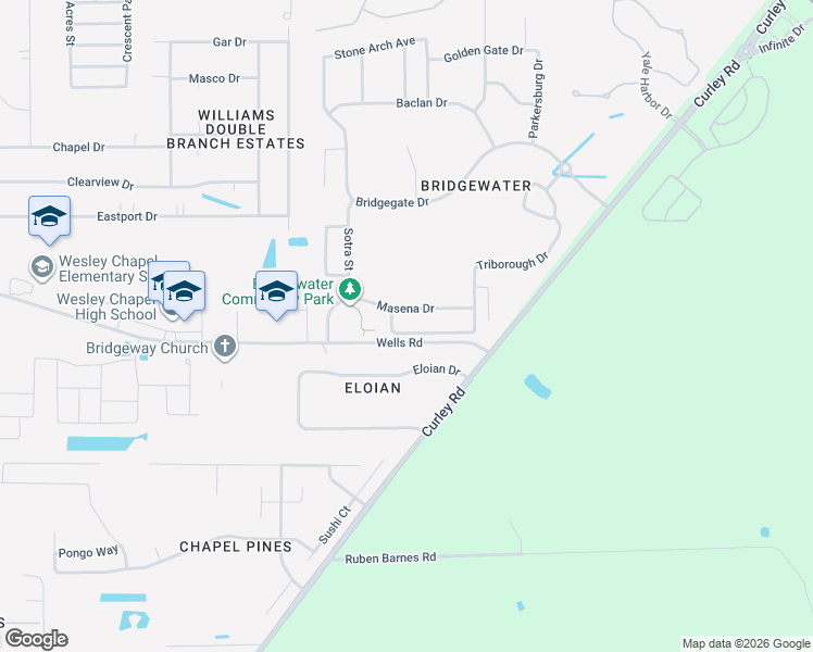 map of restaurants, bars, coffee shops, grocery stores, and more near 31103 Tagus Loop in Wesley Chapel