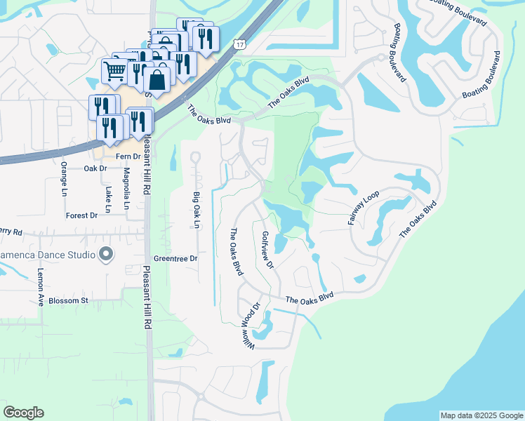 map of restaurants, bars, coffee shops, grocery stores, and more near 1711 Golfview Drive in Kissimmee