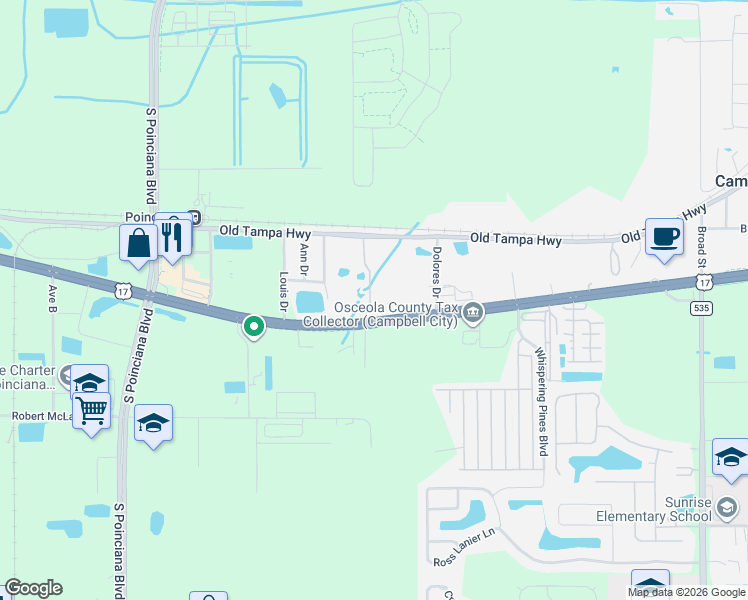 map of restaurants, bars, coffee shops, grocery stores, and more near 4845 South Orange Blossom Trail in Kissimmee