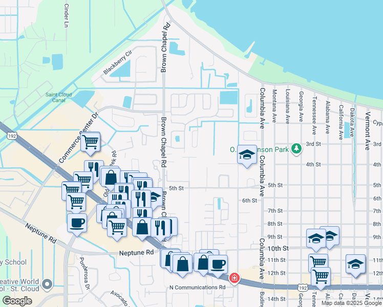 map of restaurants, bars, coffee shops, grocery stores, and more near 332 Jacks Memorial Road in St. Cloud