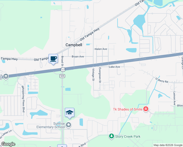 map of restaurants, bars, coffee shops, grocery stores, and more near 1704 Vintage Street in Kissimmee