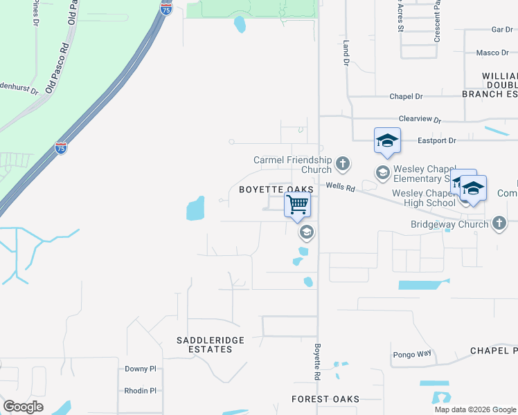 map of restaurants, bars, coffee shops, grocery stores, and more near 29740 Prairie Falcon Drive in Wesley Chapel