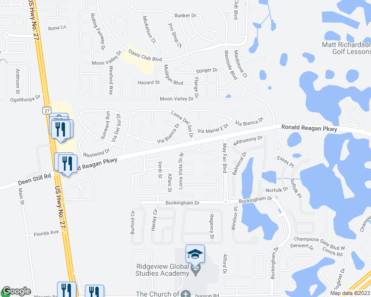 map of restaurants, bars, coffee shops, grocery stores, and more near 5660 Loma Vista Drive East in Davenport