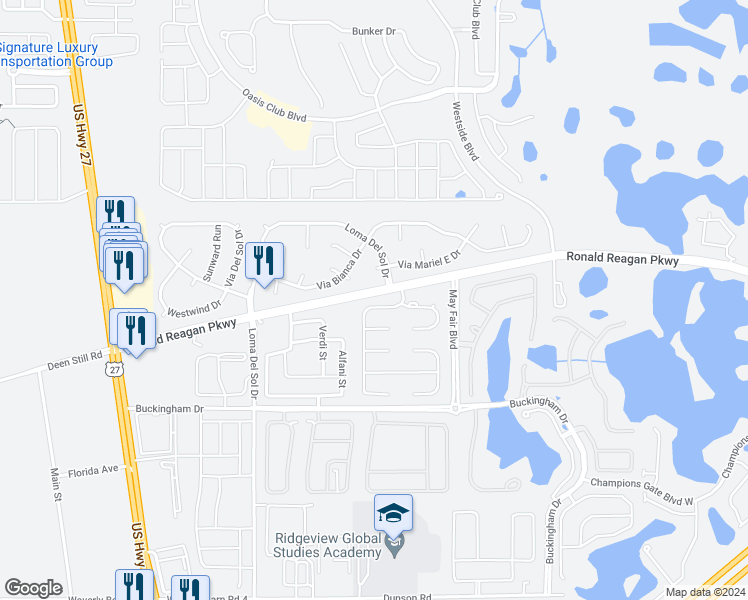 map of restaurants, bars, coffee shops, grocery stores, and more near 5636 Loma Vista Drive West in Davenport