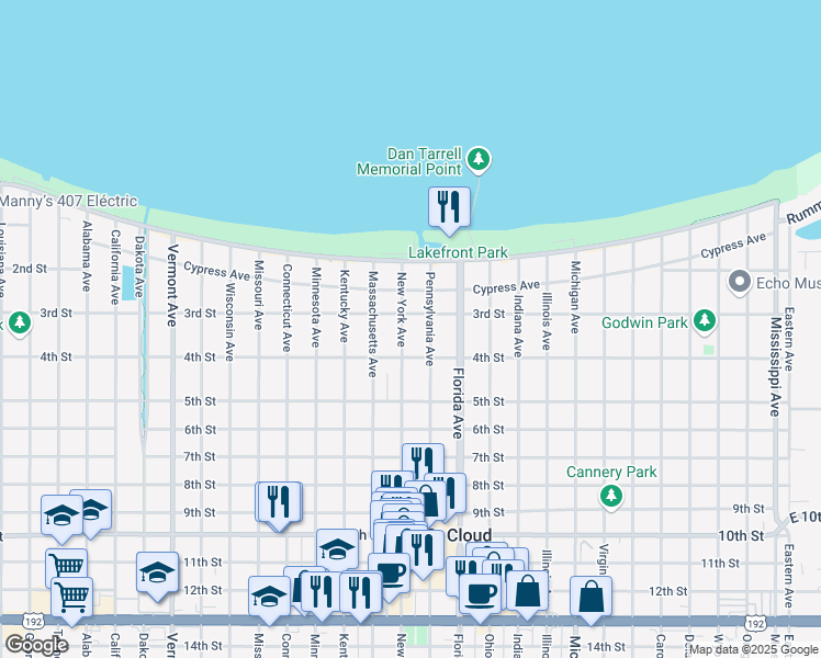map of restaurants, bars, coffee shops, grocery stores, and more near 309 New York Avenue in Saint Cloud