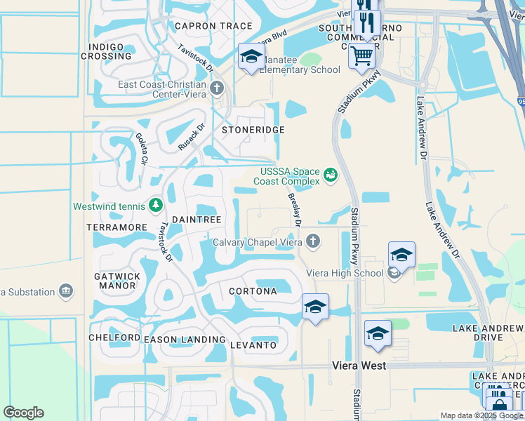 map of restaurants, bars, coffee shops, grocery stores, and more near 2900 Veterans Way in Melbourne