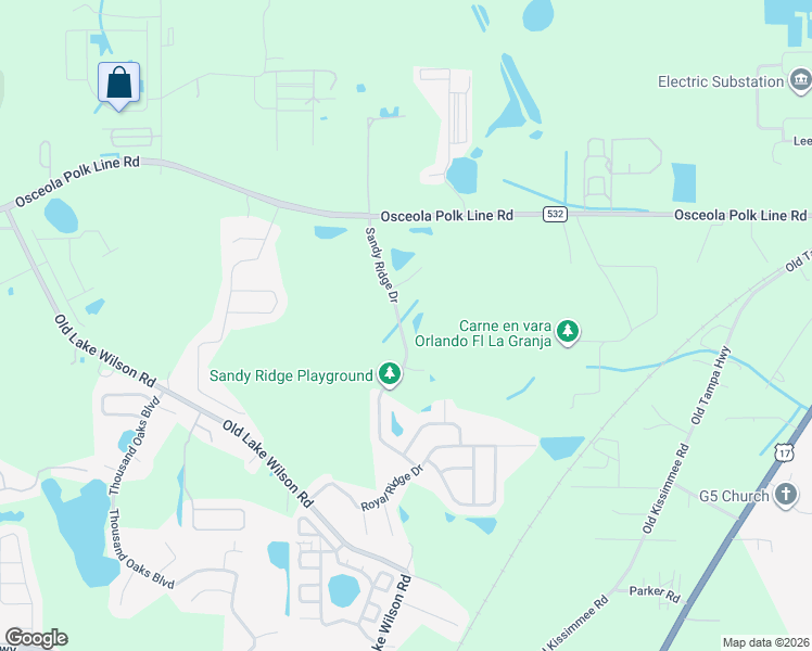 map of restaurants, bars, coffee shops, grocery stores, and more near 642 Sandy Ridge Drive in Davenport