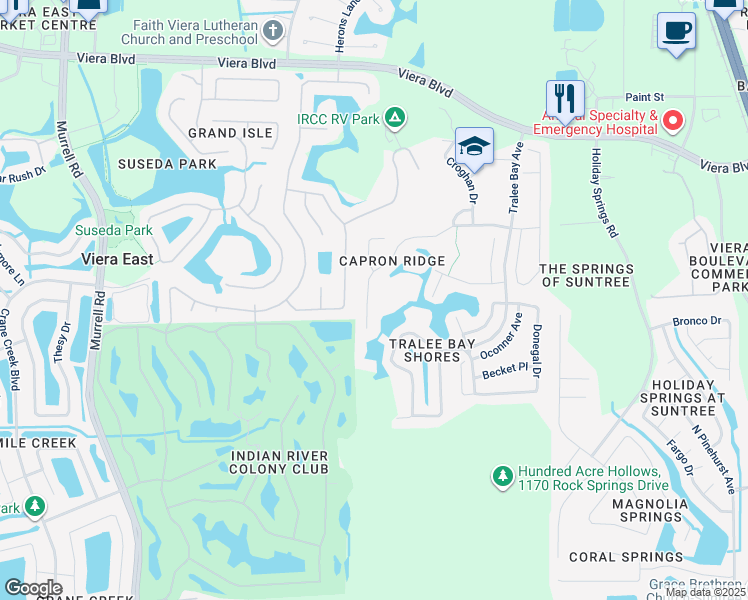 map of restaurants, bars, coffee shops, grocery stores, and more near 1499 Tipperary Drive in Melbourne