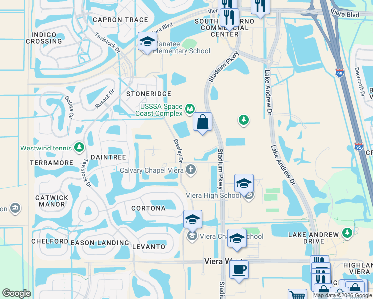 map of restaurants, bars, coffee shops, grocery stores, and more near Veterans Way in Melbourne