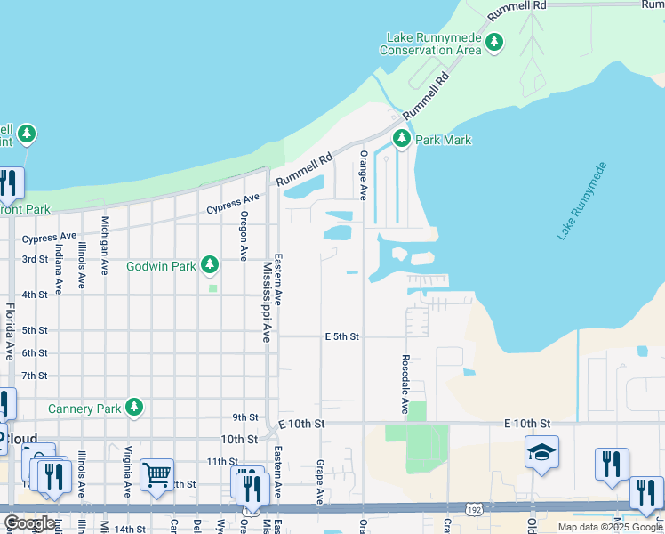 map of restaurants, bars, coffee shops, grocery stores, and more near 355 Grape Avenue in St. Cloud
