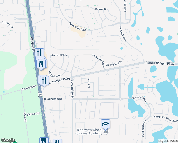 map of restaurants, bars, coffee shops, grocery stores, and more near 174 Verdi Street in Davenport