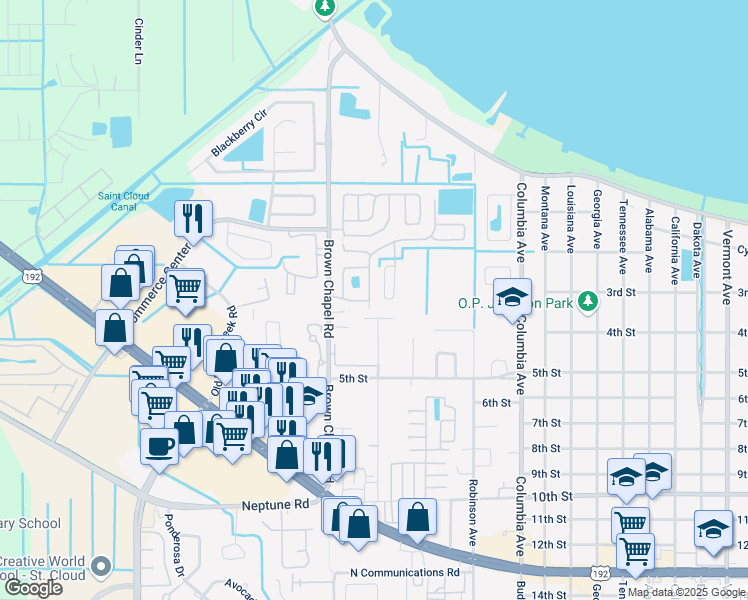 map of restaurants, bars, coffee shops, grocery stores, and more near 243 Mill Pond Drive in St. Cloud