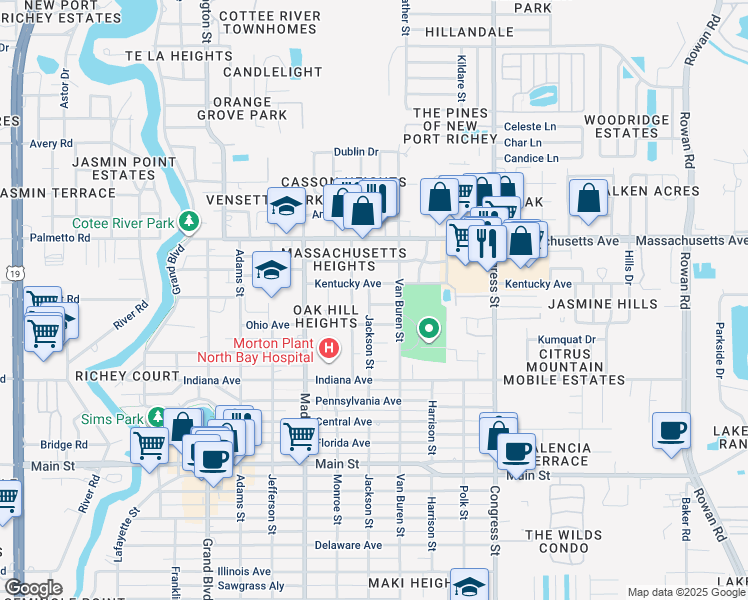 map of restaurants, bars, coffee shops, grocery stores, and more near 6131 Kentucky Avenue in New Port Richey
