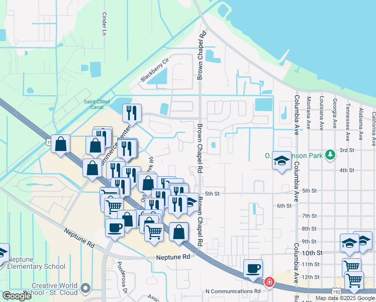map of restaurants, bars, coffee shops, grocery stores, and more near 440 Brown Chapel Road in Saint Cloud