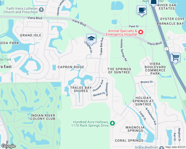 map of restaurants, bars, coffee shops, grocery stores, and more near 1207 Ballinton Drive in Melbourne