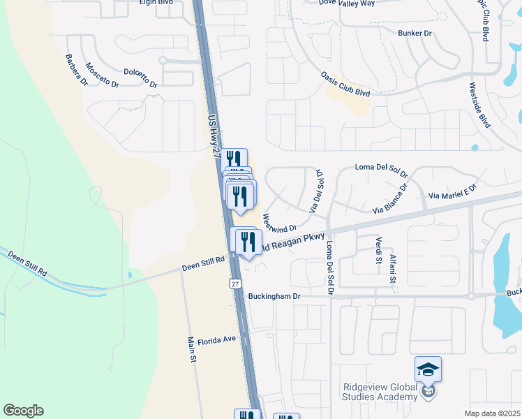 map of restaurants, bars, coffee shops, grocery stores, and more near 45625 U.S. 27 in Davenport