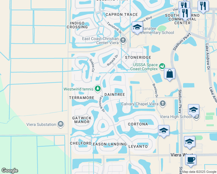 map of restaurants, bars, coffee shops, grocery stores, and more near 6264 Trieda Drive in Melbourne