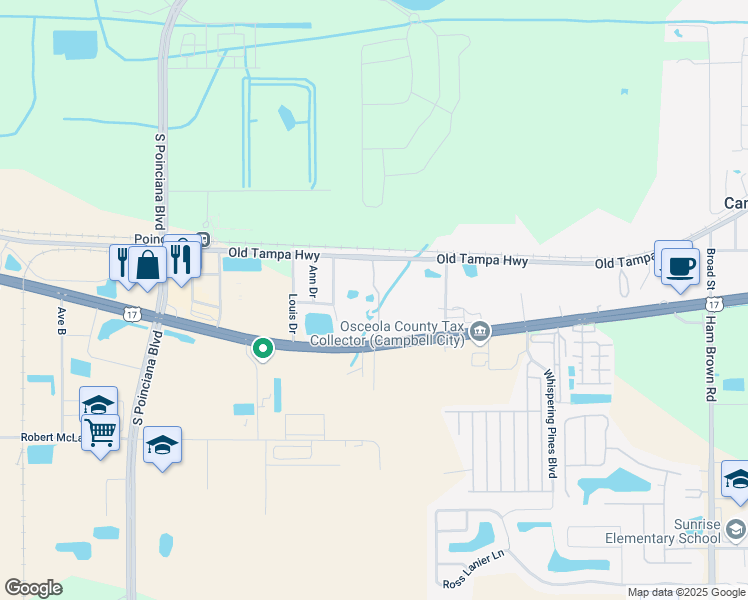 map of restaurants, bars, coffee shops, grocery stores, and more near 4845 South Orange Blossom Trail in Kissimmee